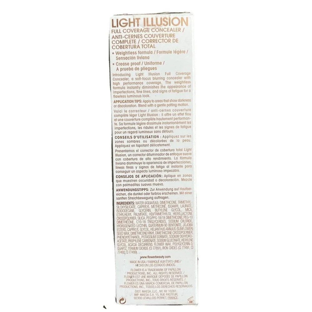 Flower Beauty Light Illusion Full Coverage Concealer Mocha (D4) Weightless New